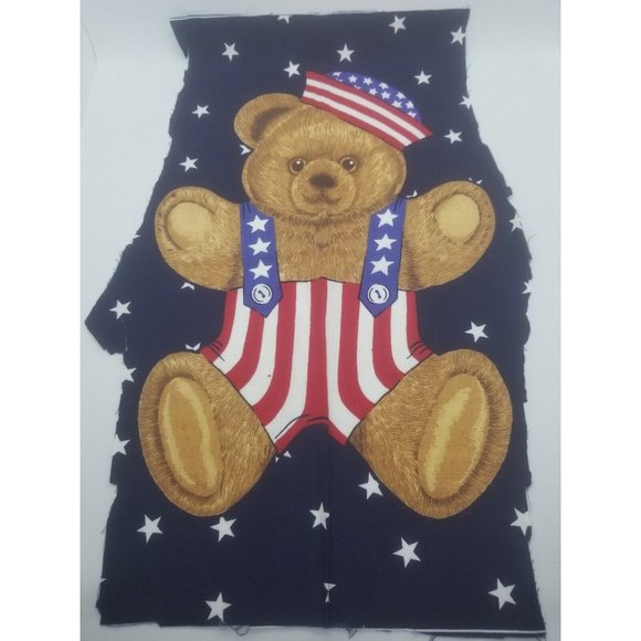 Patriotic Teddy Bear Panels Red Check Fabric Quilting Crafting Lot Americana - Picture 3 of 9
